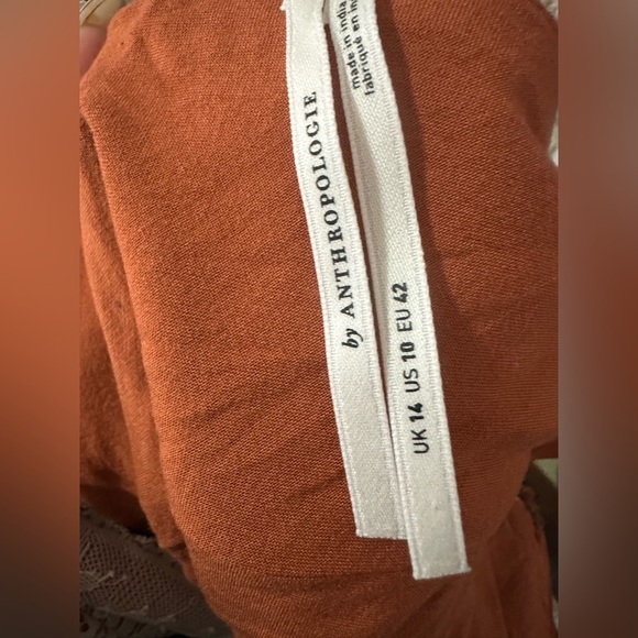 By Anthropologie Asymmetric Lace Midi Dress in Cedar Rust Orange Brown - Size 10 - Picture 6 of 10